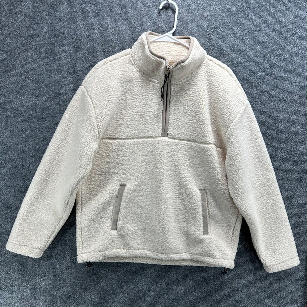 Hollister Womens Relaxed Fit Sherpa Fleece Half Zip Pullover Cream Small